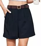 Yommay Damen Shorts Sommer Hohe Taille Weite Bein Kurzhose mit Taschen Casual Elegante Bequeme Business/Outdoor Shorts für Frauen,Marineblau,L