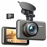 iZEEKER 4K Dashcam mit kostenloser 32GB MicroSD Karte, 2160P Dashcam mit Schleifenaufzeichnung, G-Sensor Auto Lock, Parkmodus, Nachtsicht, WDR