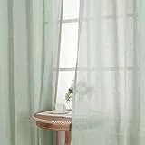 BellaHills Leinenoptik Gardinen Wohnzimmer Modern Vorhänge Halbtransparent 2er Set H 230 x B 140 cm Leinenvorhang mit Ösen Semi-Sheer Linen Curtains for Schlafzimmer, Salbei Hell