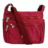Milky Way Damen Umhängetasche mit Mehreren Taschen, wasserdichte Nylon Mittelgroß Crossbody Bag Handytasche zum Umhängen Umhängetaschen für Mädchen und Damen (Burgunderfarben)