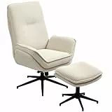 HOMCOM Relaxsessel mit Hocker 360°Drehbarer Fernsehsessel mit Liegefunktion TV-Sessel mit Cord-Optik, Ruhesessel für Wohnzimmer, Schlafzimmer, Beige