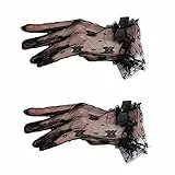 MALSSE 2 x Schmetterlings-Dekorationshandschuhe, zarte Spitze, Braut-Tanz-Fäustlinge für Hochzeiten und Abendpartys, Hochzeitszeremonie, Schwarz , One size