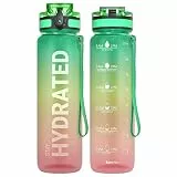 Sahara Sailor Auslaufsichere Wasserflasche aus Tritan, BPA-frei, motivierende Sport-Trinkflasche mit klarer Zeitmarkierung, Verschlussabdeckung, leicht zu reinigende Bürste, langlebig für