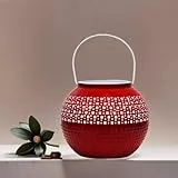 Orientalisches Windlicht Laterne orientalisch Bamika 20cm Rot | Orientalische Vintage Teelichthalter | Marokkanische Windlichter aus Metall als Dekoration