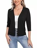 Sykooria Cardigan Damen Kurz Strickjacke 3/4 Ärmel Open Front Bolero Festlich Leicht Jäckchen Knit Bolerojacke, Schwarz S