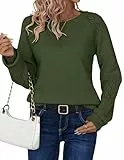 Zeagoo Pullover Damen Grün Winter Rundhals Strickpullover Langarm Ribbed Knit Hollow Out Sweater Herbst Elegant Warm Weihnachtspulli