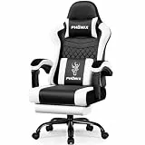 minnouat Gaming Stuhl, ergonomischer Gaming Sessel mit Fußstütze, Gamer Stuhl mit Lendenkissen & Kopfstütze, Gaming Chair mit neigbarer Rückenlehne, Bürostuhl & Gamingstuhl,150 kg, Weiß