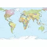 Komar Vlies Fototapete WORLD MAP | 368 x 248 cm | Tapete, Wand, Dekoration, Wandbelag, Wandbild, Wanddeko, Weltkarte, Landkarte, Planet | XXL4-038