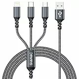 GIANAC Multi USB Kabel, Universal Ladekabel [1.2M] Schnell 3 in 1 Mehrfach iP Micro USB Typ C Lightning Cable für iPhone, Android Galaxy, Huawei, Oneplus, Sony, LG, Honor View-Gray