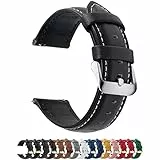 Fullmosa 12 Farben 22mm Uhrenarmband,12/14/16/18/19/20/24mm Vintage Lederarmband Ersatzrmbänder für Smartwatch und Universal-Uhr mit Edelstahl Schließe für Herren,22mm Uhrband Schwarz