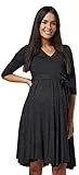Happy Mama.Damen 2in1 Umstands gerafften Stillkleid Doppelschicht 3/4 Ärmel.609p (Schwarz mit Punkten, 36, S)