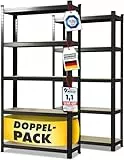 KARAT Schwerlastregal, 2er Set - Steckregal, Kellerregal, Lagerregal - 5 verstellbare Böden (Schwarz, 50 x 100 x 200 cm)