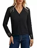 GRACE KARIN Leichte Strickjacke Damen Langarm Cardigan Weiß Einfarbig Herbstjacke Freizeit S Schwarz -1
