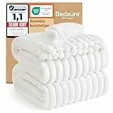 BEDSURE kuscheldecke 220x240 - Tagesdecke, Wolldecke & Fleecedecke, Sofadecke, Weiche Warme Grobe Korddecke für Zimmer Deko, Wohn- & Kuscheldecken, XXL Große Decke, Wollweiß, 220 x 240 cm