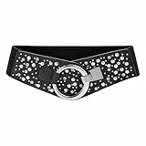 BlackButterfly Weit Elastisch Dehnbar Metall Beschlagen Diamante Haken Schnalle Gürtel (Schwarz, XL)