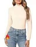 Aottori Damen Rollkragenshirt Thermo Shirt Langarm Stretch Unterziehshirt Extra Warm Thermoshirt Slim Fit Thermounterhemd Langarmshirt Stehkragen Winter Beige M