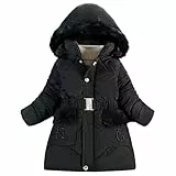 Tilozs Kinder Winterjacke Mädchen Wintermantel mit Warme Samtfutter und Abnehmbar Fellkapuze Winter Parka Steppjacke Outdoorjacke, Schwarz, 128 (Herstellergröße:130)
