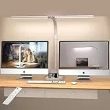 LOTTBUTY Doppelkopf Schreibtischlampe LED dimmbar,24W 80CM Homeoffice Tageslichtlampe Schreibtisch Lampe, Schwanenhals Büro Tischlampe (Weiß,DesktopBasis mit Handyhalterung)