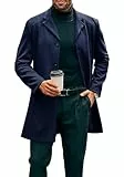 Runcati Herren Mantel Lange Trenchcoat Slim Fit Winter Kerbkragen Jacke Einreiher Business Overcoat Dunkelblau L