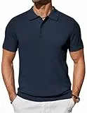 COOFANDY Herren Poloshirt Kurzarm Sommer Strick Poloshirts für Herren Golf Casual Tshirt Stretch Dunkelblau L