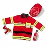 Melissa & Doug Feuerwehr-Kostüm für Kinder ab 3 Jahren, 6-teilig, inkl. Jacke, Helm, Abzeichen, Spielzeug-Feuerlöscher & -Megafon sowie Namensschild zum Beschriften