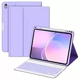 MMK Hülle mit Tastatur für iPad 10 Generation 10,9 Zoll 2022, Abnehmbare Kabellose Bluetooth Tastatur, Schutzhülle mit TPU Rückschale mit Stifthalter, für Neue iPad 10. Generation, QWERTZ Layout, Lila