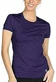 icyzone Sport T-Shirt Damen Kurzarm Laufshirt - Atmungsaktive Fitness Gym Shirt Schnell Trockened Funktionsshirt (XXL, Lila)