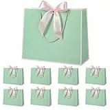 Geschenktüte mit Schleife,Geschenktüte Weiß,Geschenktaschen für Geburtstag, Hochzeit, Festivalfeier, Weihnachten,32 x 25 x 10cm, (Grün, 8 Stück)
