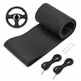 QWORK® Auto Lenkradbezug Universelle, Lenkradhülle 37-38 cm mit Nadel und Faden, rutschfest Lenkradbezug