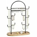 niffgaff Schmuckständer Schmuck Organizer Schmuckaufbewahrung Jewelry Organizer Ohrring Aufbewahrung Schmuckbaum Holztablett Schwarz 32cm Groß