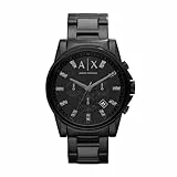 Armani Exchange Uhr für Männer , QuarzChronographenwerk, 45mm schwarzes Edelstahlgehäuse mit Edelstahlarmband, AX2093