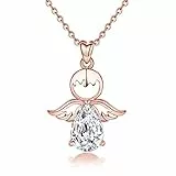 Yuluzeln Schutzengel Kette Sterling Silber 925 Anhänger Halskette mit Engel und Herz Symbol Talisman Kristallen, Taufe Kommunion Geburtstagsgeschenke für Mädchen Kinder (Angel rose gold)