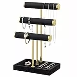 Josmimic Schmuck Organizer mit 3 Ebenen - Schwarz Schmuckständer Armbänder, Abnehmbarer T-Steg Schmuck Ständer, Samt-Armbandhalter, Schmuckhalter für Armband, Halskette, Uhren, Ringe