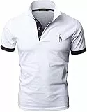GNRSPTY Poloshirt Herren Kurzarm Polohemd Giraffe Stickerei Einfarbig T-Shirt S-XXL,Weiß,L