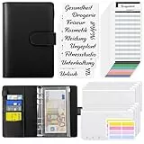 KONVINIT Budget Planner Deutsch Budget Binder A6,Budgetplaner Geldumschläge Umschlagmethode Sparen,Sparbuch mit Folien,Geld Organizer mit Budgetbogen,Etiketten,schwarz
