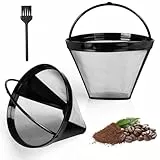 AOMIG Wiederverwendbar KaffeeFilter, 2 Stück Kegel Silberfilter #4 mit Bürste, Kaffee Dauerfilter Edelstahl mit Griff, Permanentfilter Mesh Korb Waschbar für Kaffeemaschinen der Ninja CFP Serie