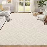 Enyhom Teppich Wohnzimmer Waschbarer Moderner Kurzflor Küchenteppich Flauschiger Teppich rutschfest Wohnzimmerteppich Geometrischem Vorleger, Beige, 80 x 150cm