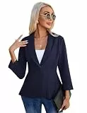 YesPerfect Damen Blazer 3/4 Arm Knopf R Schen B Ro Blazer Elegant Jacke, Dunkelblau, L