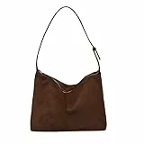 HICARRY Wildleder Handtasche Schultertasche Damen Vintage Hobo Bag Tote Umhängetasche Shopper tasche mit Reißverschluss für Schule Arbeit Reisen