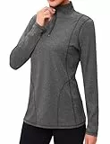 Terecey Sportshirt Damen Langarm 1/4 Reißverschluss Funktionsshirt UPF 50+ Langarmshirt Atmungsaktiv Fitness Sport Tshirts fur Yoga Tennis Läuft, Rauchgrau M