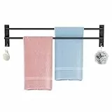 Handtuchhalter Ohne Bohren Schwarz, BETHOM 80cm Badezimmer Handtuchhalter Wandmontage, Selbstklebend Handtuchstange Doppelt, Metall Badetuchhalter, Wasserdicht Rust Duschtuchhalter