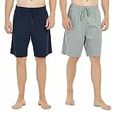 U2SKIIN 2er Pack Pyjama Shorts Herren 100% Baumwolle leichte Schlafshorts kurze Schlafanzughose Herren Pyjamahose kurz Schlafhose Freizeithose (Marineblau+Hellgrau Mel., XL)