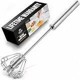 Zulay Kitchen Drehschneebesen aus Edelstahl - halbautomatischer Quirl mit Federmechanismus, müheloses Aufschlagen und Mischen von Eiern, Teig, Milch, Saucen - spülmaschinengeeignet, rostfrei