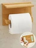 DEKAZIA® Klopapierhalter Holz mit Ablage – Toilettenpapierhalter & WC Rollenhalter aus Bambus – Klorollenhalter ohne Bohren, Selbstklebend für Bad & Wandmontage