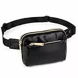 UTO Bauchtasche Hüfttasche für Herren und Damen PU Leder Mode Schlanke leichte Wasit Pack Tasche mit 3 Reißverschlusstaschen Schwarz