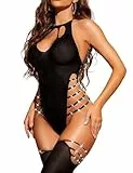 RSLOVE Sexy Dessous für Damen - Fischernetz Bodystocking Catsuit Netz Reizwäsche Nachtwäsche Schwarz One Size