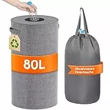 Lifewit 80L Kreis Pfandflaschen Sammelbehälter mit Deckel, Großer Pfandflaschen behälter für die Leergutaufbewahrung, Flaschensammler mit Loch Küchenaufbewahrungsraum Flaschentasche, Grau