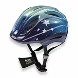 KED Meggy II Trend | Kinder Fahrradhelm Insektenschutznetz Integriertes LED-Rücklicht maxSHELL Technologie, Stars Blue Green, 49-53 (SM)