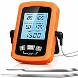 CIRYCASE Fleischthermometer Digital, Schnell & Präzise Ablesbares Ofenthermometer mit Zwei 16,3cm Edelstahlsonden, Grillthermometer mit Auto ON/OFF, Timer & LCD Bildschirm, für Kochen, BBQ, Küche