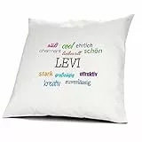 printplanet Kopfkissen mit dem Namen Levi, Kissen mit Füllung - Positive Eigenschaften, 40 cm, 100% Baumwolle, Kuschelkissen, Liebeskissen, Namenskissen, Geschenkidee
